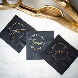 Black and Gold Foil Birthday Party Napkins, Birthday Cocktail Napkins, Milestone Birthday Party Napkins, 60th Birthday, 50th Birthday, 60th