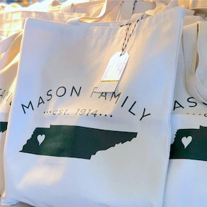 Family Reunion Favor Tote Bags, Custom Printed Canvas Totes, Wedding Welcome Tote Bags, Bachelorette Party Favor Bags, Custom Reusable Bags