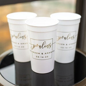 Monogrammed Stadium Wedding Cups, Custom Printed Party Cups, Plastic Cups, Personalized Party Favors, Engagement Party, Bachelorette Party