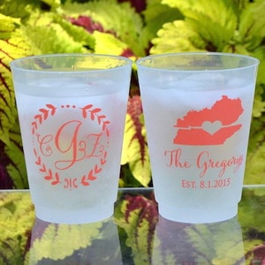 Personalized Wedding Cocktail Shatterproof Plastic Party Cups, Frost Flex Wine Event Cups, Frosted Plastic Custom Water Cups