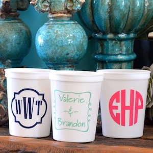 Personalized Stadium Party Cups, Custom Birthday Party Cups, Printed Plastic Cups, Monogrammed Favors, Engagement Party, Bachelorette Party