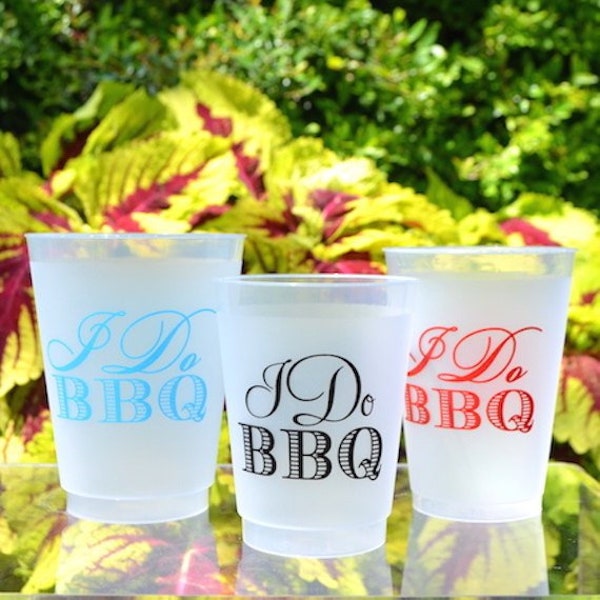 Personalized "I Do BBQ" Shatterproof Plastic Cups, Engagement Party Frost Flex Cup, Customizable Wedding Shower Frosted Cup, Unbreakable