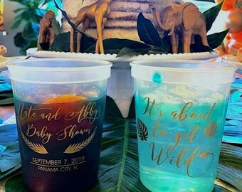 Baby Shower Color Changing Cups, Plastic Stadium Mood Cups, Gender Reveal Party Favor, Kid Party Cups, Personalized Cups, Safari Party Theme