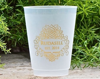 Custom Elegant Border Shatterproof Cups, Personalized Wedding Cups, Frost Flex Party Cups, Bridal Shower, Personalized Plastic Party Cups