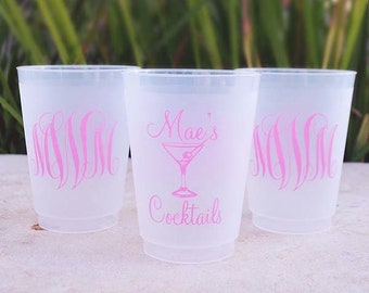 Customizable Shatterproof Frost Flex Party Cups, Personalized Signature Cocktail Frosted Plastic Cup, Custom Monogrammed Wine Frost Flex Cup