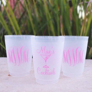 Customizable Shatterproof Frost Flex Party Cups, Personalized Signature Cocktail Frosted Plastic Cup, Custom Monogrammed Wine Frost Flex Cup