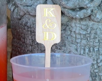 Custom Monogram Wooden Drink Swizzle Sticks, Personalized Wedding Drink Stirrers, Foil Printed Stir Sticks, Bridal Shower, Engagement Party