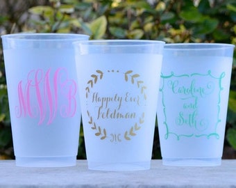 Personalized Reception Frosted Party Cups, Custom Wedding Shatterproof Cup, Rehearsal Dinner, Engagement Party, Party Favor, Monogram, Names