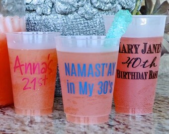 Custom Birthday Party Cups, Personalized Birthday Shatterproof Cups, Monogrammed Printed Frost Flex Cups, Party Favors