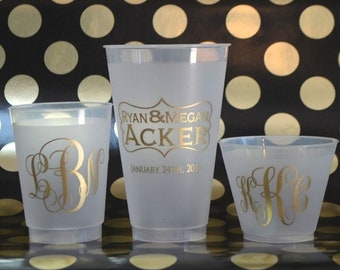 Personalized Frosted Cups, Custom Shatterproof Wedding Cups, Printed Frost Flex Party Cups, Monogrammed Party Cups, Plastic Party Cups