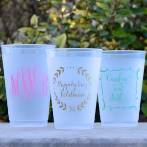 Personalized Reception Frosted Party Cups, Custom Wedding Shatterproof Cup, Rehearsal Dinner, Engagement Party, Party Favor, Monogram, Names