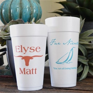 Customizable Styrofoam Party Cups, Personalized Foam Cups, Wedding Cups, Engagement Party, Bridal Shower, Custom Party Favors imagem 1