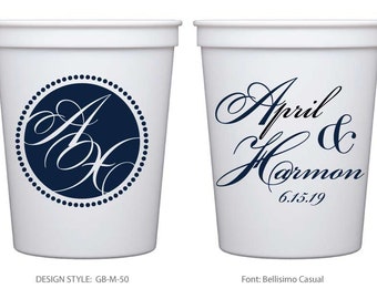 Two Letter Monogram Stadium Cups, Custom Monogram Wedding Cups, Personalized Plastic Party Cups, Engagement Party, Wedding Party