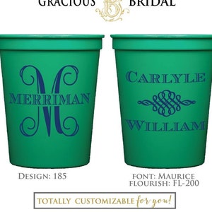 Printed Wedding Plastic Stadium Cups, Wedding Cups, Monogram Party Cups, Single Initial Monogram, Customized Wedding Favors, Anniversary