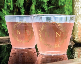 Monogram Plastic Party Cups, Personalized Hard Plastic Cups, Personalized Wine Glasses, Bridal Shower, Anniversary Party, Baby Shower Cups