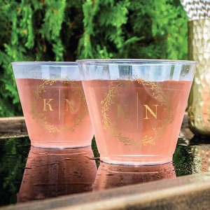 Monogram Plastic Party Cups, Personalized Hard Plastic Cups, Personalized Wine Glasses, Bridal Shower, Anniversary Party, Baby Shower Cups