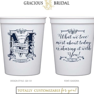 Historical Monogram Plastic Stadium Party Cups, Ornate Monogrammed Cups, Vintage Single Initial Monogram, Vintage Themed, Wedding Favors