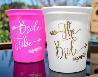 Bride Tribe Cups, Bachelorette Bash Cups, Bride Cups, Arrow Cups, Bachelorette Party Cups, Bachelorette Party Favors, Party Cups - SET of 10
