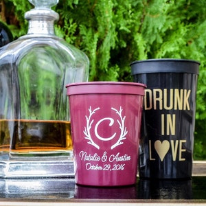 Personalized Wedding Stadium Party Cups, Custom Printed Stadium Cups, Monogrammed Wedding Cups, Drunk In Love Plastic Cups, Wedding Favors