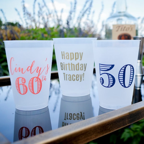 Happy Birthday Party Cups, Custom Birthday Party Cups, Shatterproof Plastic Cups, Frosted Plastic Cups, Party Favor Cups, Plastic Party Cups