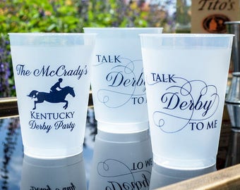 Derby Party Cups, Talk Derby To Me, Custom Plastic Cups, Printed Party Cups, Personalized Shatterproof Cups, Frost Flex Cups, Wedding Cups