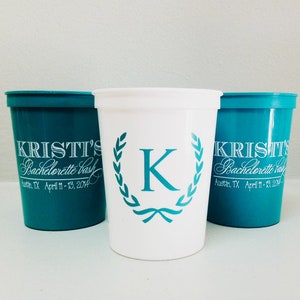 Custom Stadium Party Cups, Bachelorette Party Cups, Personalized Wedding Favors, Printed Party Favors, Single Initial Monogram