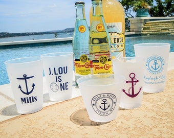 Custom Nautical Shatterproof Cups, Printed Frosted Party Cups, Personalized Anchor Cups, Wedding Cups, Custom Event Cups