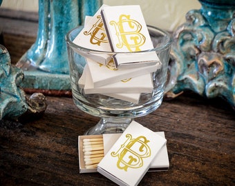 Interlocking Initials Personalized Wedding Matchboxes, Monogram Matches, Wedding Matches, Sparkler Matches, Custom Foil Printed Matches