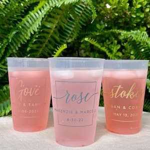 Metallic Ink Wedding Shatterproof Cups, Personalized Frost Flex Cups, Signature Wedding Cocktail Wedding Cups, Custom Wedding Party Favors