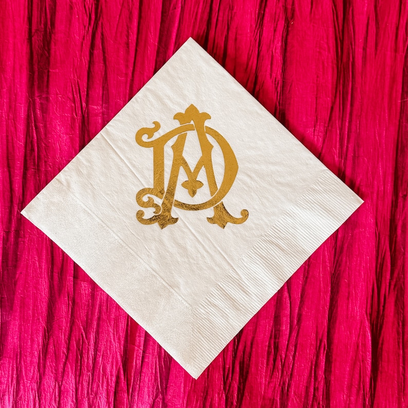 Gold Foil Luncheon 3ply Napkins, Foil Printed Monogram Luncheon Napkins, Custom Luncheon Napkins, Luncheon Cake Table Napkins, 3ply Luncheon image 5