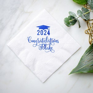 Graduation Cap 3ply Napkins, Custom 2024 Grad Napkins, Graduation Napkins, Personalized 3ply Napkins, Customized Grad Party 3ply Napkins image 1