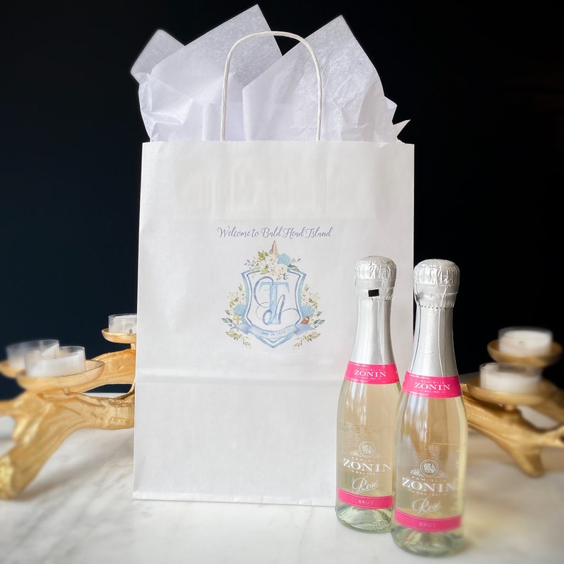Personalized Full Color Wedding Crest Welcome Bags, Digital Full Color Ink Favor Bags, Destination Wedding Monogrammed Hotel Guest Bags zdjęcie 4