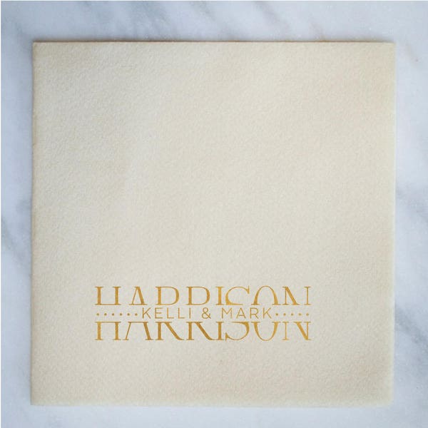 Linen-Like Monogrammed Party Napkins with Split Name design, Elegant Wedding Napkins, Custom Napkins, Engagement party Napkins, Bar Napkin