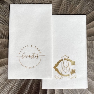 Gold Foil Monogram Linen Like Guest Towels, Personalized Paper Hand Towel, Wedding Bathroom Napkin, Monogram Guest Napkin, Housewarming Gift