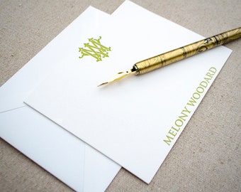 Monogrammed Letterpress A2 Stationery & Envelope Set, Personalized Flat Note Cards , Elegant Custom Notecard Gift Set, Correspondence Cards