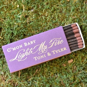 Custom Large &quot;Light My Fire&quot; Cigar Matchboxes, Personalized Wedding Matches, Custom Wedding Favors, Printed Wedding Reception Bar Matches
