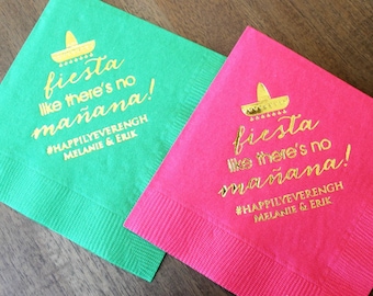 Fiesta Like There's No Manana - Personalized Party Napkins, Custom Napkins, Cinco de Mayo Napkins, Sombrero Napkins, Birthday Napkins