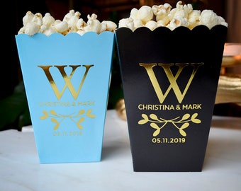 Monogrammed Popcorn Favor Boxes, Gold Foil Favor Boxes, Wedding Popcorn Bar, Scalloped Favor Box, Wedding Favors, Bridal Shower, Party Decor