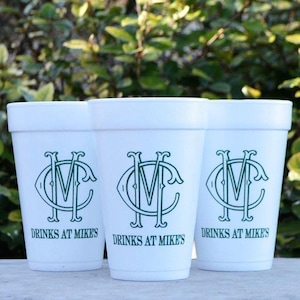 Personalized Duogram Styrofoam Cups, Monogrammed Wedding Cups, Customizable Foam Cups, Personalized Party Favors, Pool Party Cups image 1
