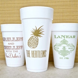 Custom Printed Foam Party Cups, Personalized Styrofoam Cups, Customizable Pineapple Party Cups, Wedding Cups, Engagement Party - Set of 100