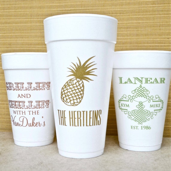 Custom Printed Foam Party Cups, Personalized Styrofoam Cups, Customizable Pineapple Party Cups, Wedding Cups, Engagement Party Set of 100 Custom Printed Foam Party Cups, Personalized Styrofoam Cups, Customizable Pineapple Party Cups, Wedding Cups, Engagement Party Set of 100