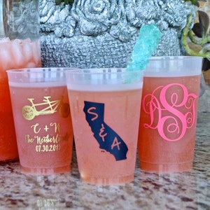 Personalized Colorful Shatterproof Wedding Cups, Customizable Frosted Plastic Engagement Party Cup, Custom Rehearsal Dinner Frost Flex