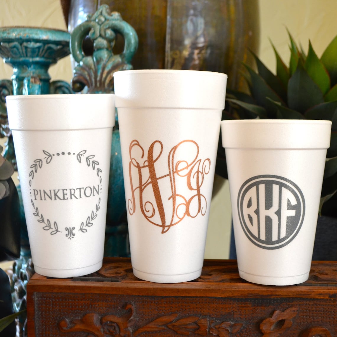 Monogram Styrofoam Party Cups Personalized Foam Wedding Cups Etsy