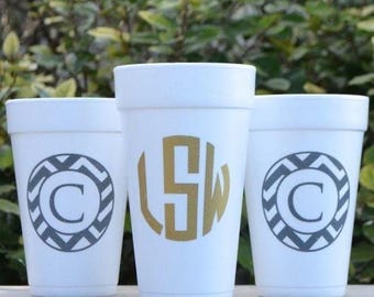 Monogrammed Styrofoam Cups, Personalized Wedding Foam Cups, Customizable Party Cups, Monogrammed Party Favors, Birthday Party