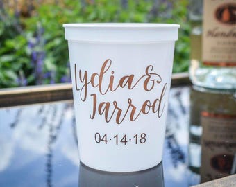 Custom Plastic Wedding Cups, Personalized Engagement Party Cups, Wedding Shower Cups, Printed Plastic Cups, Party Favor Cups, Wedding Favors