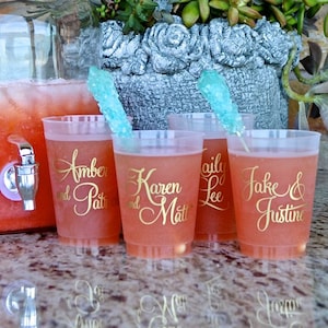 Personalized Shatterproof Wedding Cups with Names, Bride Groom Name Frosted Shower Cups, Custom Frost Flex Unbreakable Cups,  Party Cups