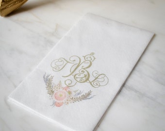 Full Color Monogrammed Linen-Like Guest Towels, Custom Linun Guest Towels, Personalized Bathroom Paper Hand Towels, Wedding Reception, Gifts