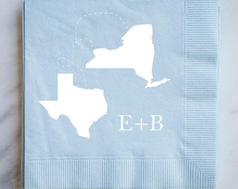 Two States Wedding Napkins, Custom Printed Napkins, Bar Napkins, Foil Printed State Napkins, Personalized Wedding Napkins