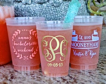 Script Monogram Shatterproof Party Cups, Personalized Printed Cups, Custom Event Cups, Wedding Cups, Frost Flex Cups, Favors