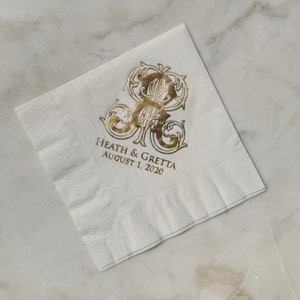 Gold Foil Luncheon 3ply Napkins, Foil Printed Monogram Luncheon Napkins, Custom Luncheon Napkins, Luncheon Cake Table Napkins, 3ply Luncheon image 2
